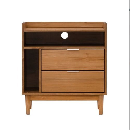 Mid - Century Modern Solid Wood 2 - Drawer Nightstand with Open Cubby – Caramel Finish - goosavvy.com