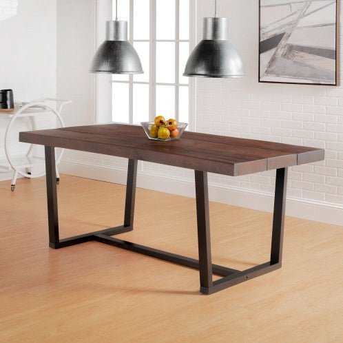 Modern Distressed Solid Wood And Metal Open Frame Dining Table - Mahogany - goosavvy.com