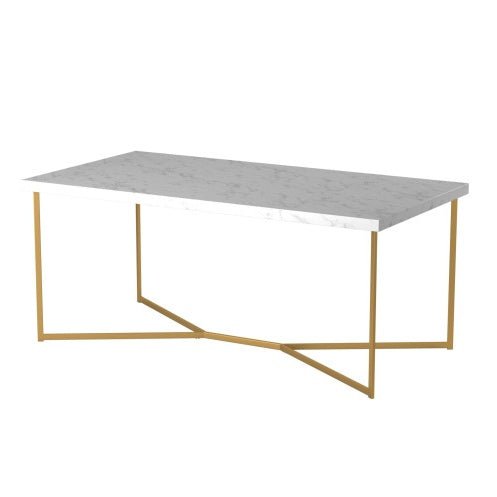 Modern Glam Faux Marble Coffee Table with Gold Metal Base - goosavvy.com