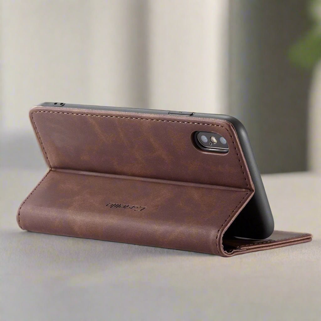 Premium Leather Magnetic Flip Wallet Case | Shockproof Folio Stand Protective Cover for iPhone - goosavvy.com