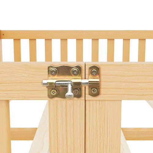 Queen Size Kids Floor Bed with Safety Guardrails & Door, Low - Profile Design, Natural Wood Color - goosavvy.com