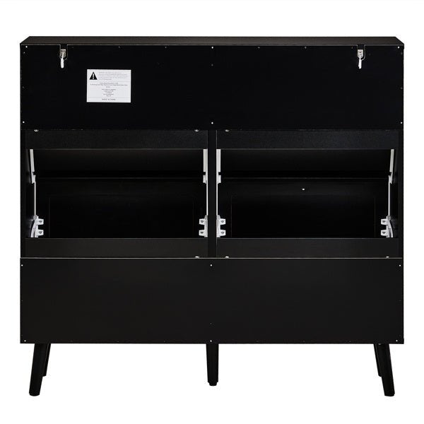 Rattan Shoe Cabinet with 4 Flip Drawers - 24 Pair Storage, Narrow Black Design - goosavvy.com