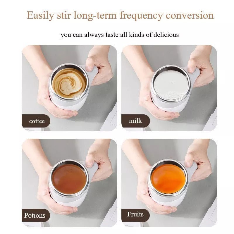 Rechargeable Automatic Stirring Stainless Steel Mug – Portable Coffee Cup for Hot & Cold Drinks, Magnetic Mixing Cup for Milkshakes & Beverages - goosavvy.com