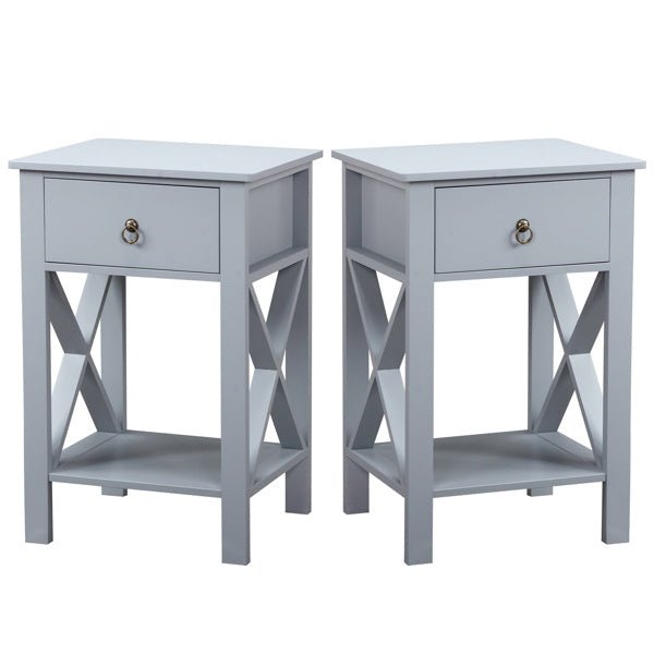 Set of 2 Gray Nightstands for Bedroom – Modern Bedside Tables with Drawer & Storage Shelf - goosavvy.com