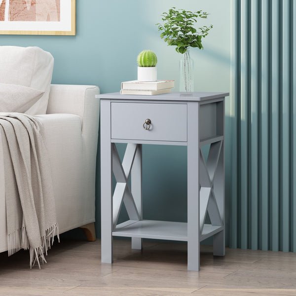 Set of 2 Gray Nightstands for Bedroom – Modern Bedside Tables with Drawer & Storage Shelf - goosavvy.com
