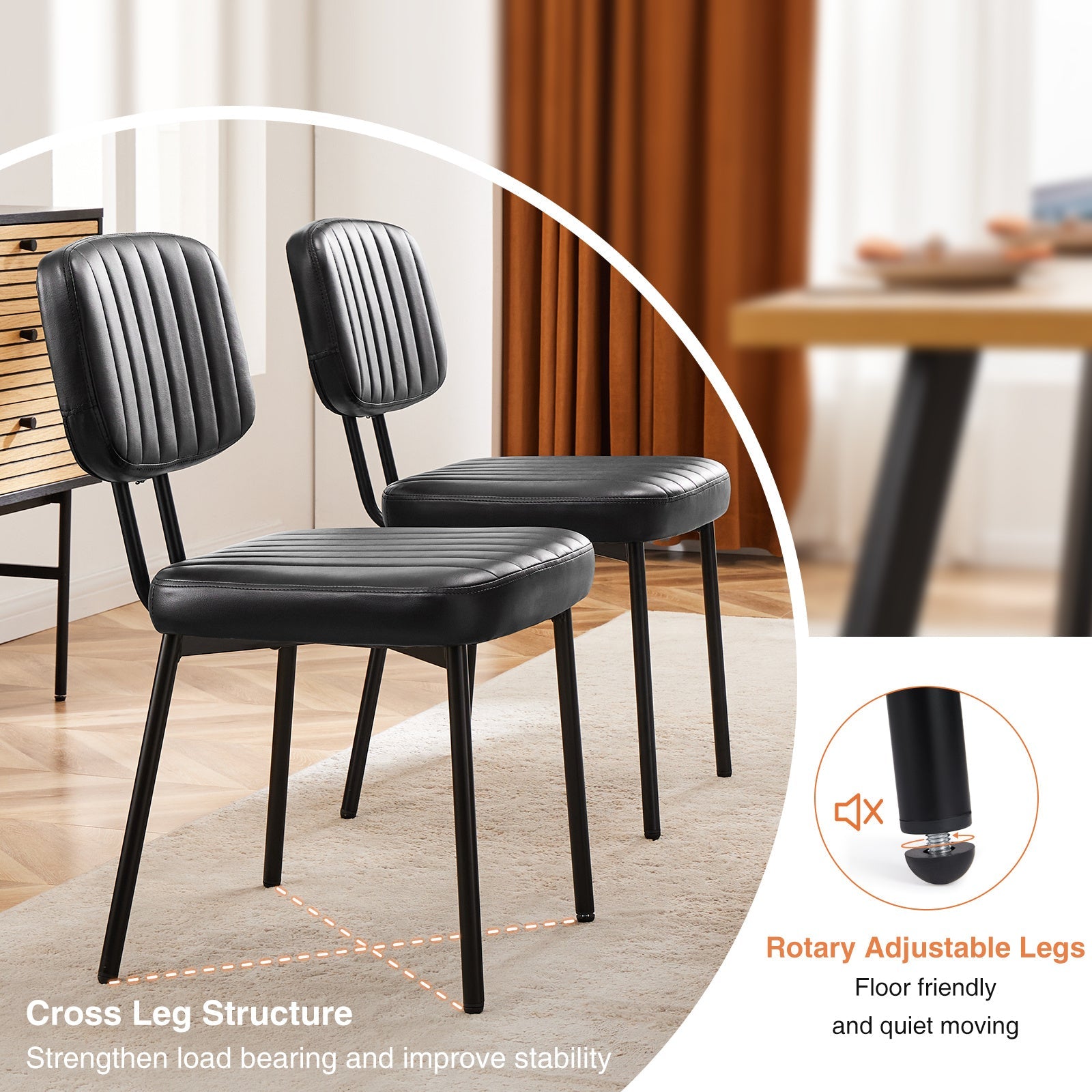 Set of 2 Modern PU Leather Dining Chairs, Comfortable Kitchen Chairs for Home, Black/Brown/White - goosavvy.com