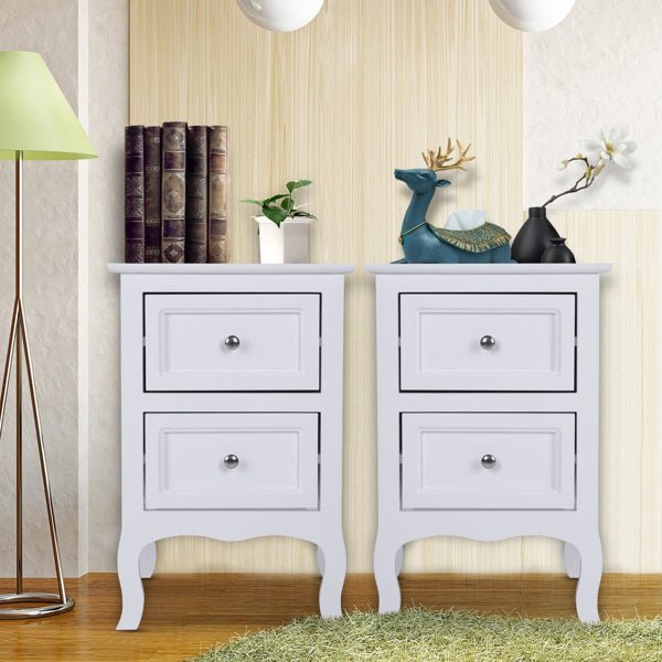 Set of 2 Nightstands with 2 Drawers – Country Style End Tables for Bedroom - goosavvy.com
