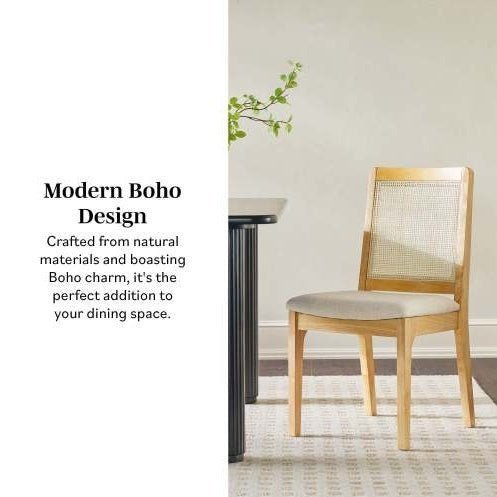 Set of 2 Solid Wood Dining Chairs with Rattan Inset Back, Natural Finish - goosavvy.com