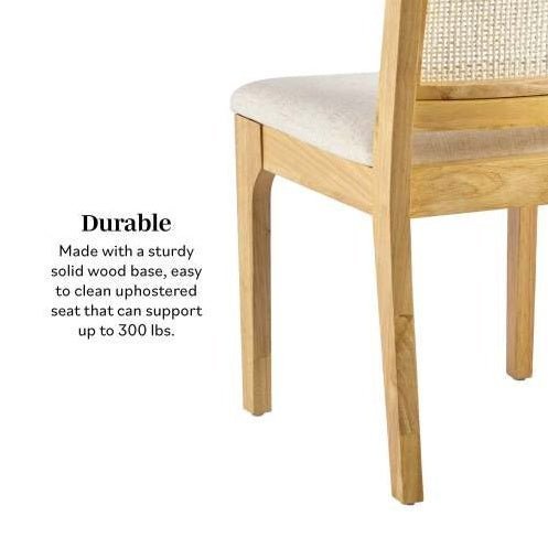 Set of 2 Solid Wood Dining Chairs with Rattan Inset Back, Natural Finish - goosavvy.com