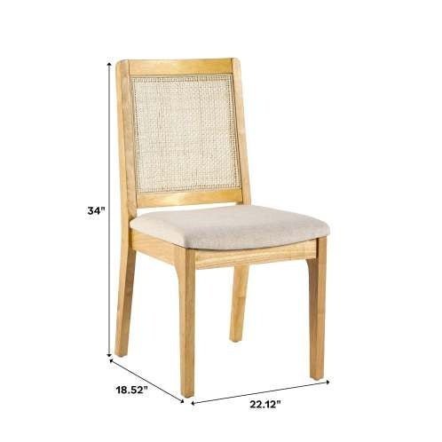 Set of 2 Solid Wood Dining Chairs with Rattan Inset Back, Natural Finish - goosavvy.com