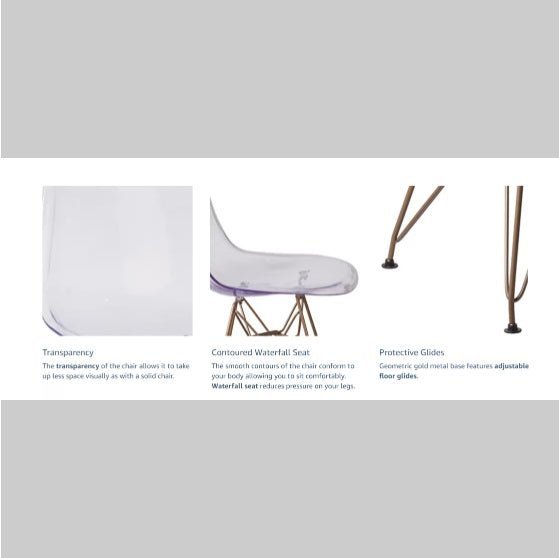 Set of 2 Transparent Eames - Style Dining Chairs with Gold Eiffel Base - goosavvy.com