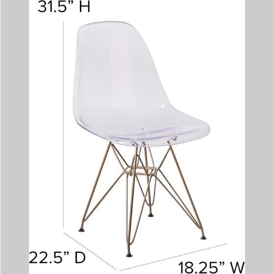 Set of 2 Transparent Eames - Style Dining Chairs with Gold Eiffel Base - goosavvy.com