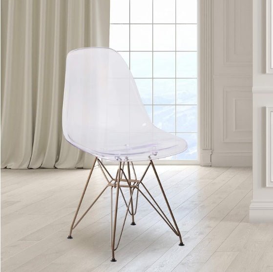 Set of 2 Transparent Eames - Style Dining Chairs with Gold Eiffel Base - goosavvy.com