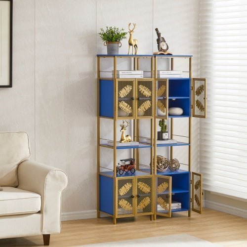 Tall Freestanding Storage Cabinet with Open Shelves & 2 Door Cabinets – Metal, Black & Blue – for Kitchen, Bathroom, or Living Room - goosavvy.com