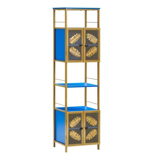 Tall Freestanding Storage Cabinet with Open Shelves & 2 Door Cabinets – Metal, Black & Blue – for Kitchen, Bathroom, or Living Room - goosavvy.com