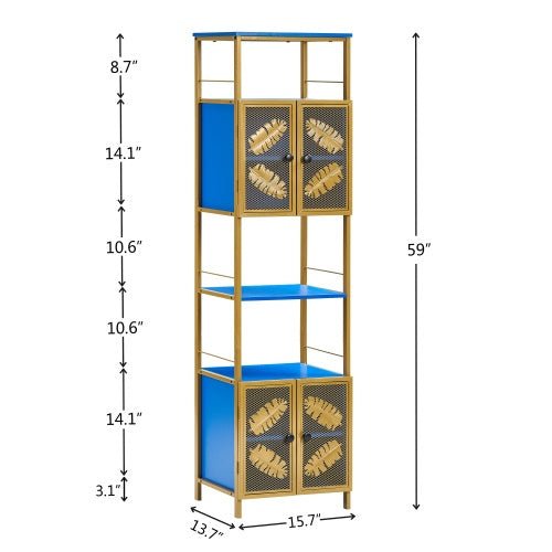 Tall Freestanding Storage Cabinet with Open Shelves & 2 Door Cabinets – Metal, Black & Blue – for Kitchen, Bathroom, or Living Room - goosavvy.com