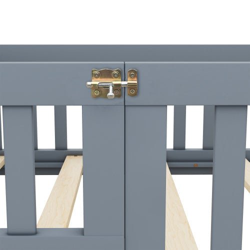 Twin Size Kids Floor Bed with Safety Guardrails & Door, Low - Profile Design, Gray - goosavvy.com