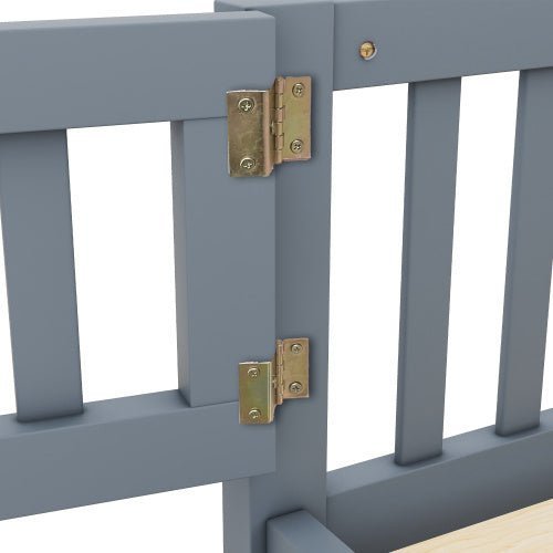 Twin Size Kids Floor Bed with Safety Guardrails & Door, Low - Profile Design, Gray - goosavvy.com