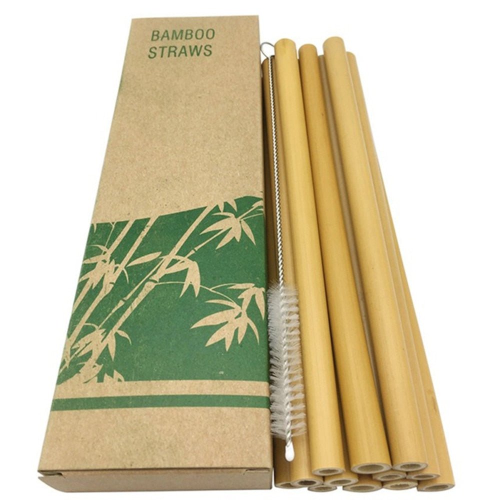 Reusable Bamboo Straws | Biodegradable Drinking Straws with Cleaning Brush | Organic Straws Pack of 10 - goosavvy.com