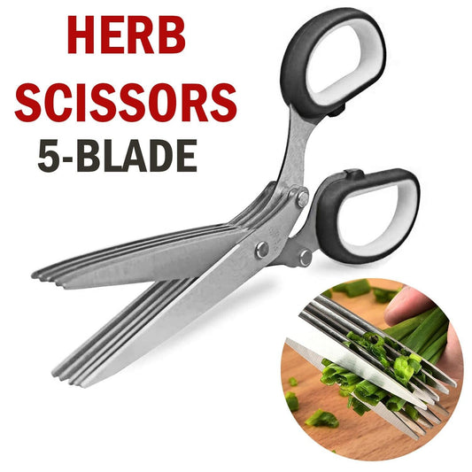 Herb Scissors Set with 5 Blades, Cover, & Cleaning Brush – Kitchen Shears