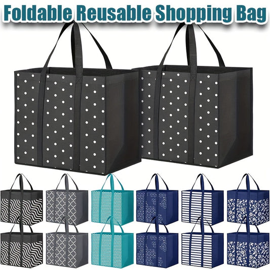 1pc Foldable Reusable Shopping Tote Bag – Water-Resistant & Heavy-Duty for Groceries – Reinforced Handles, Choose from 4 Stylish Patterns