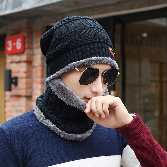 Men's Wool Knitted Beanie Hat and Neck Warmer Scarf Set