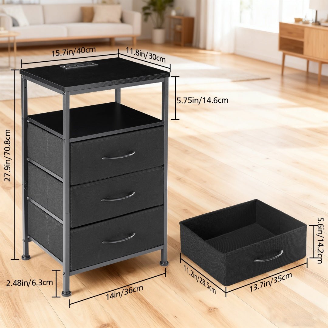 ️ 16" Nightstand with Fabric Drawers, Charging Station & LED Lights - goosavvy.com