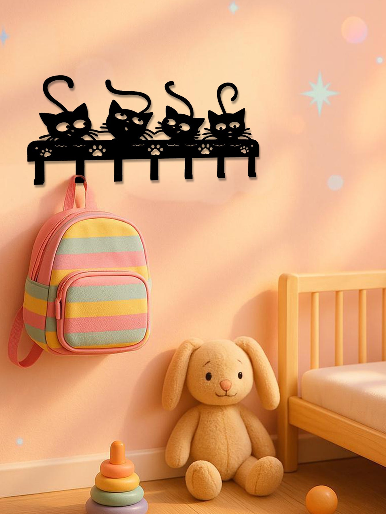 1pc Decorative Black Cats Key Holder Rack – 7 Hooks for Entryway, Coats, or Towels - goosavvy.com