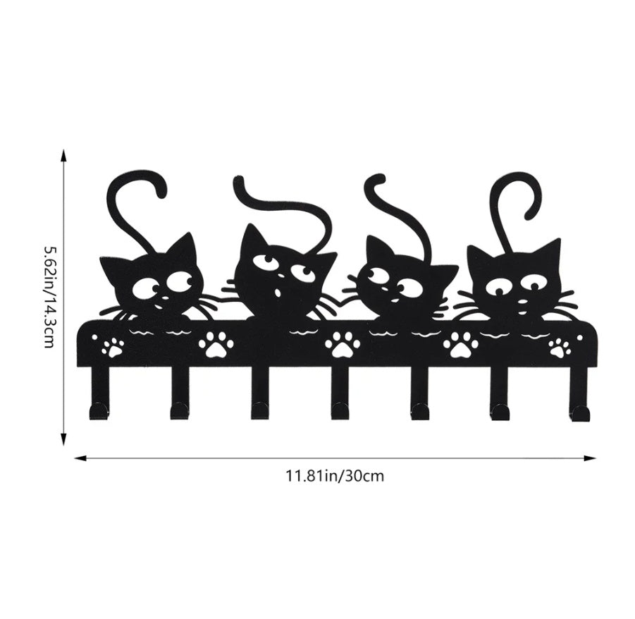 1pc Decorative Black Cats Key Holder Rack – 7 Hooks for Entryway, Coats, or Towels - goosavvy.com