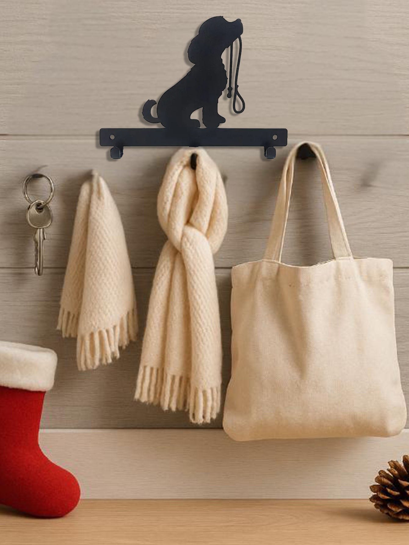 1pc Decorative Iron Crafts Dog Leash Holder – Wall - Mounted Rack with 3 Hooks for Pet Gear & Entryway Keys - goosavvy.com