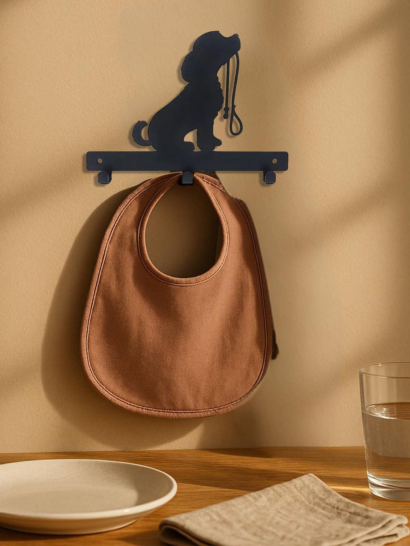 1pc Decorative Iron Crafts Dog Leash Holder – Wall - Mounted Rack with 3 Hooks for Pet Gear & Entryway Keys - goosavvy.com