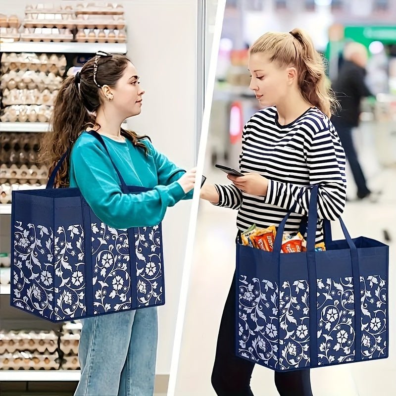 1pc Foldable Reusable Shopping Tote Bag – Water - Resistant & Heavy - Duty for Groceries – Reinforced Handles, Choose from 4 Stylish Patterns - goosavvy.com