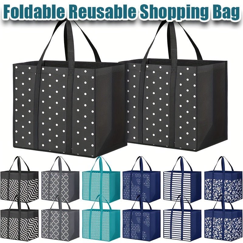 1pc Foldable Reusable Shopping Tote Bag – Water - Resistant & Heavy - Duty for Groceries – Reinforced Handles, Choose from 4 Stylish Patterns - goosavvy.com