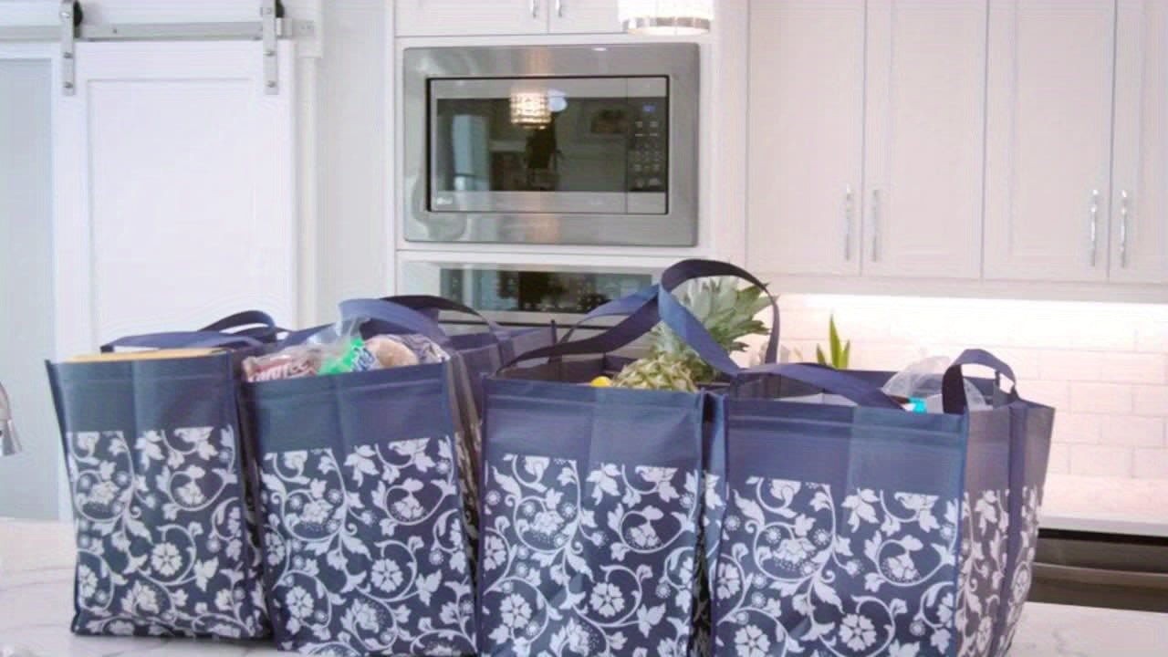 1pc Foldable Reusable Shopping Tote Bag – Water - Resistant & Heavy - Duty for Groceries – Reinforced Handles, Choose from 4 Stylish Patterns - goosavvy.com