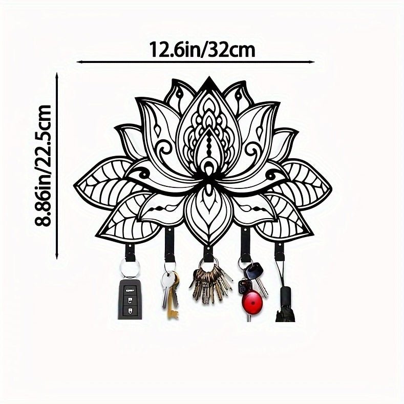 1pc Modern Decorative Metal Wall Rack with 5 Hooks – Intricate Floral Design for Keys, Hats, and Jewelry - goosavvy.com