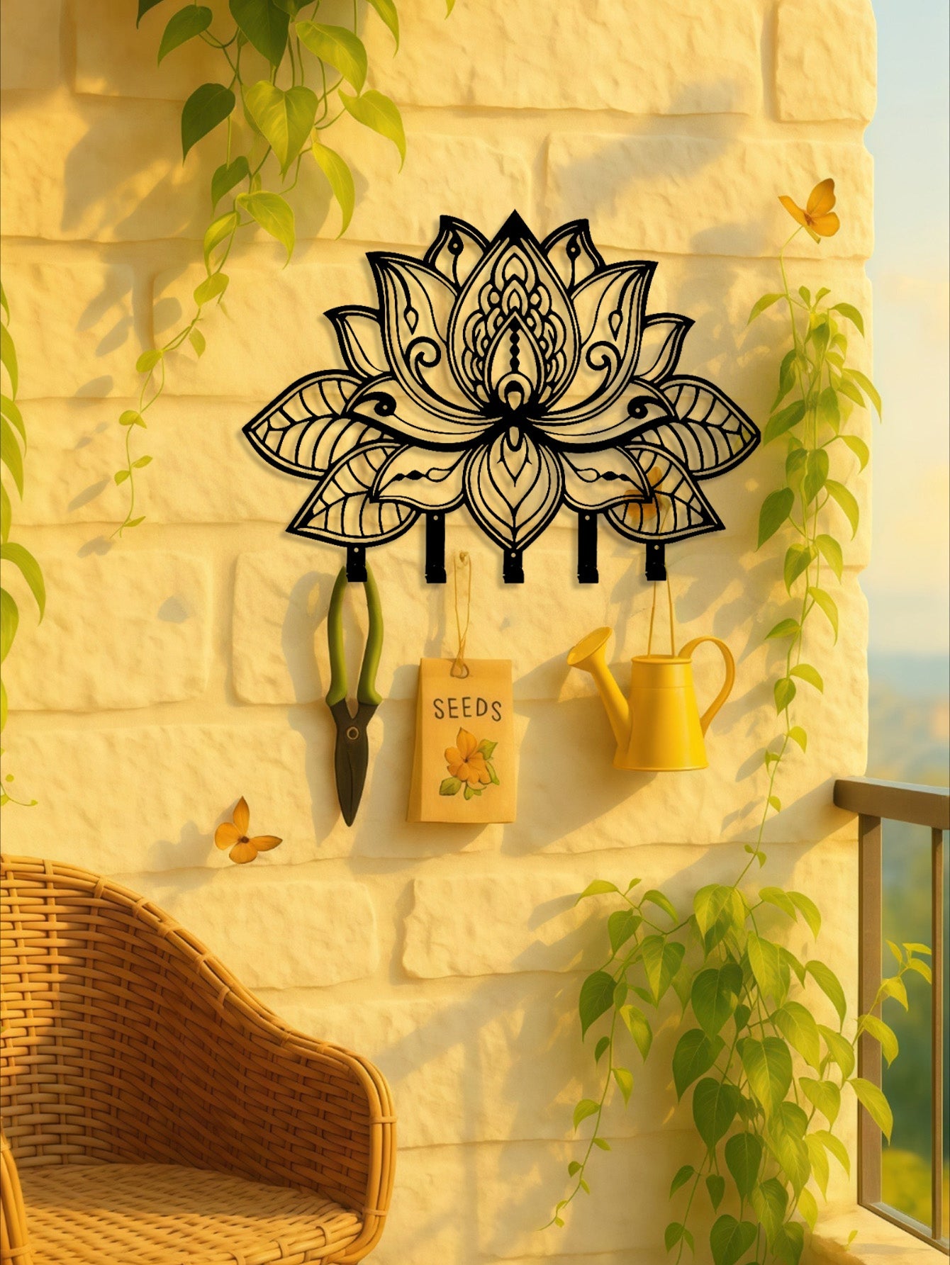 1pc Modern Decorative Metal Wall Rack with 5 Hooks – Intricate Floral Design for Keys, Hats, and Jewelry - goosavvy.com
