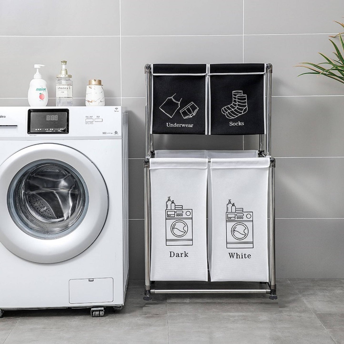 2 - Tier Laundry Hamper Sorter with 4 Removable Bags for Easy Organization - goosavvy.com
