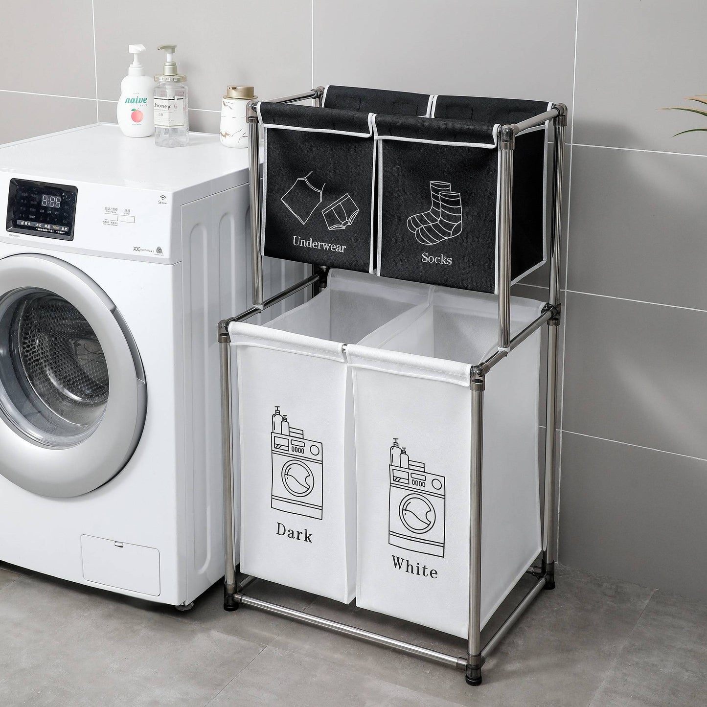 2 - Tier Laundry Hamper Sorter with 4 Removable Bags for Easy Organization - goosavvy.com