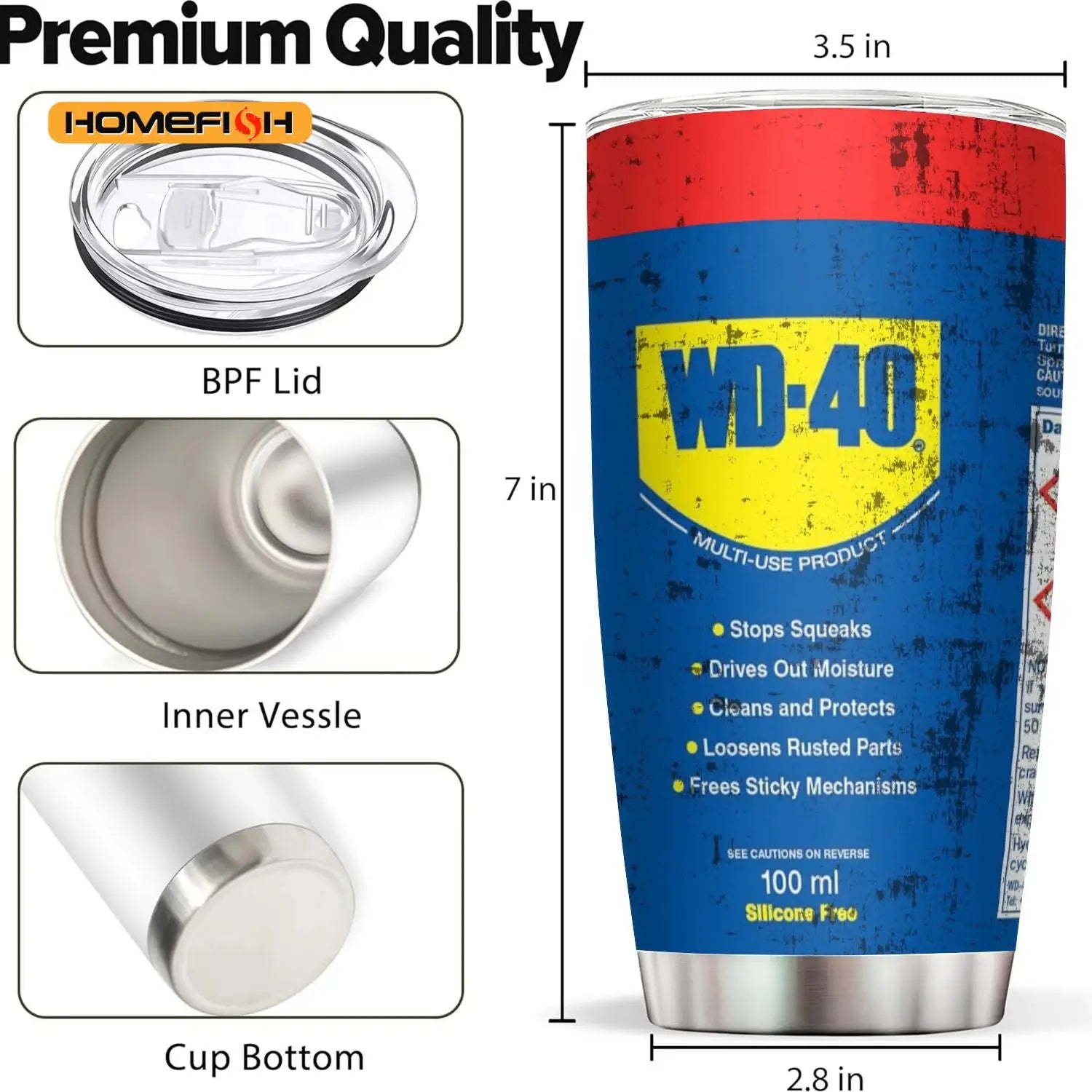 20oz Engine Oil Filter Style Stainless Steel Tumbler – Double - Wall Vacuum Insulated Cup with Lid & Straw, Hot & Cold Reusable Travel Flask - goosavvy.com