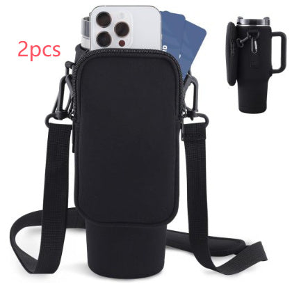 Water Bottle Carrier Bag for 40oz Tumbler and Mug – Adjustable Strap, Neoprene Protection, Storage Pockets – Ideal for Travel, Hiking, Walking