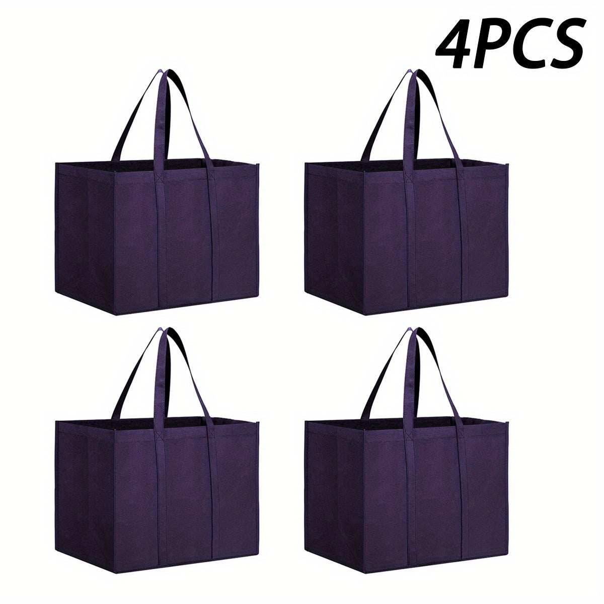 4-Pack Heavy-Duty Reusable Shopping Bags - Durable Non-Woven Tote in Purple & Teal Mix - Reinforced, Foldable, Spacious Grocery Carryall