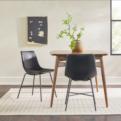 Set of 2 Modern Upholstered Dining Chairs with Metal X-Base, Black