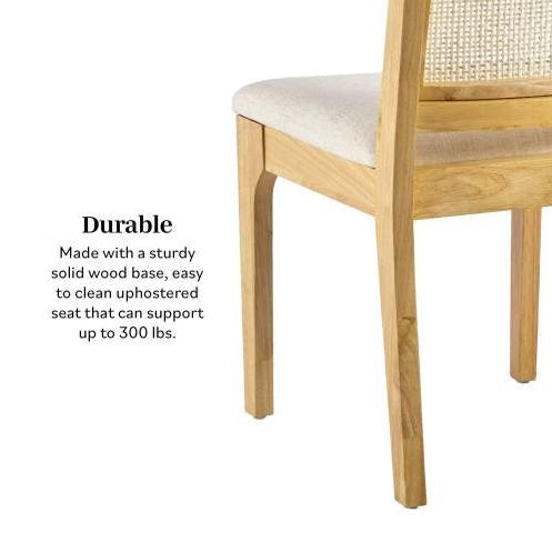 Set of 2 Solid Wood Dining Chairs with Rattan Inset Back, Natural Finish