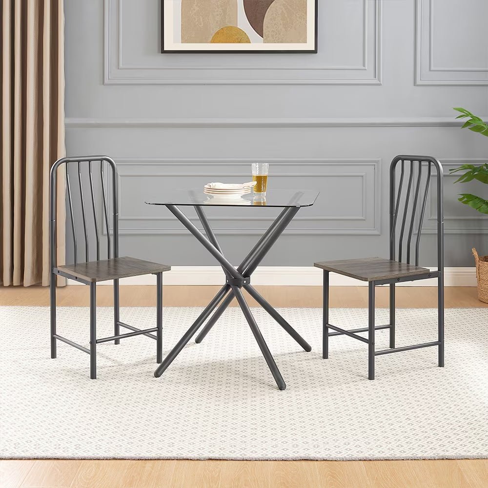 3 - Piece Modern Glass Dining Table Set with 2 Chairs – Square Table for Kitchen, Dining Room, or Office - goosavvy.com