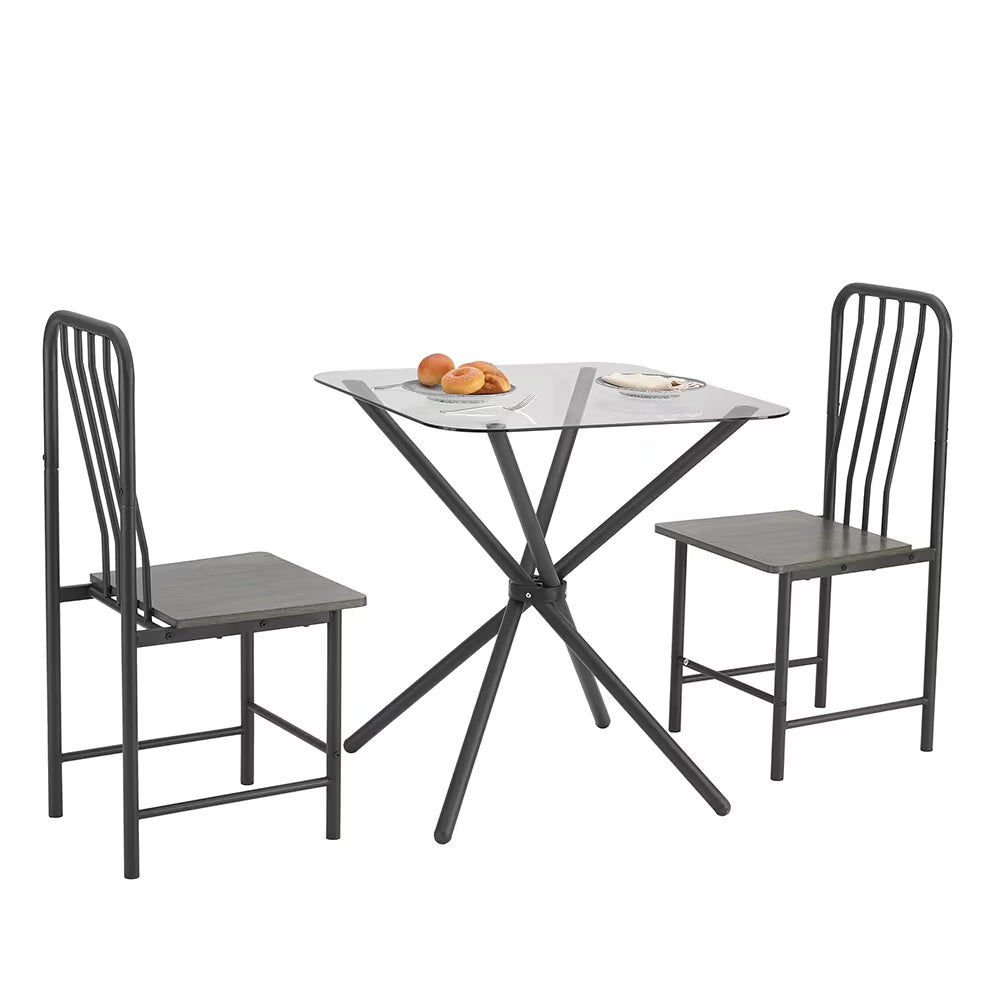 3 - Piece Modern Glass Dining Table Set with 2 Chairs – Square Table for Kitchen, Dining Room, or Office - goosavvy.com