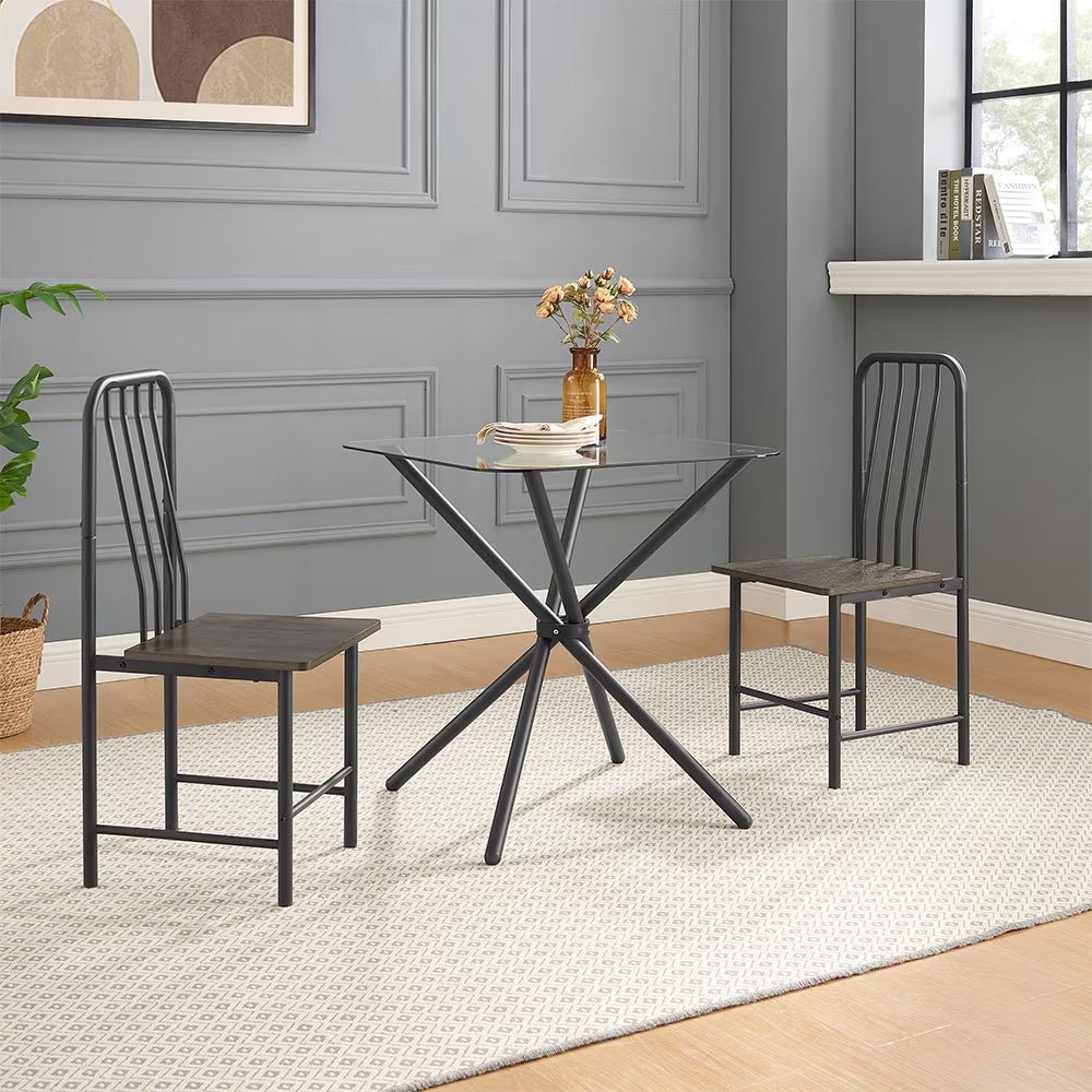 3 - Piece Modern Glass Dining Table Set with 2 Chairs – Square Table for Kitchen, Dining Room, or Office - goosavvy.com