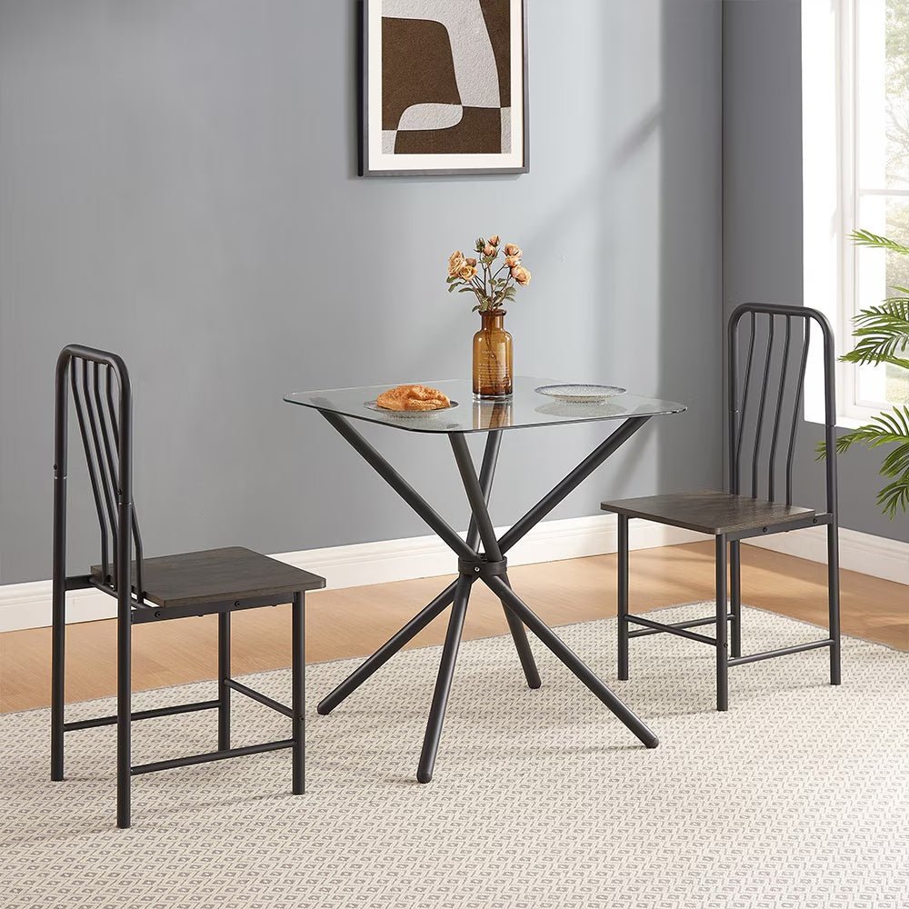 3 - Piece Modern Glass Dining Table Set with 2 Chairs – Square Table for Kitchen, Dining Room, or Office - goosavvy.com