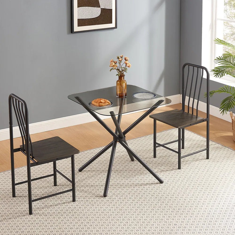 3 - Piece Modern Glass Dining Table Set with 2 Chairs – Square Table for Kitchen, Dining Room, or Office - goosavvy.com