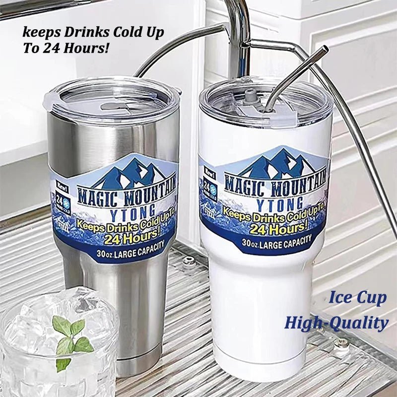30oz Stainless Steel Ice Cup – Vacuum - Insulated Tumbler with Straw & Slide Lid | Keeps Drinks Cold Up to 24 Hours - goosavvy.com