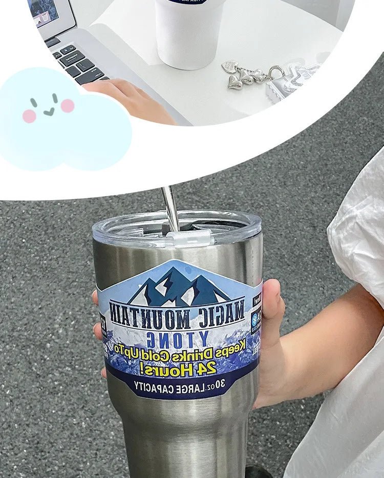 30oz Stainless Steel Ice Cup – Vacuum - Insulated Tumbler with Straw & Slide Lid | Keeps Drinks Cold Up to 24 Hours - goosavvy.com